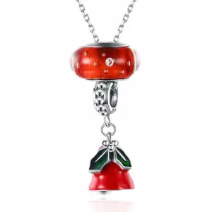 Women’s 925 Sterling Silver Solid Necklace with Red Bell Pendant, Ethnic Christmas Jewelry Gift for Girls
