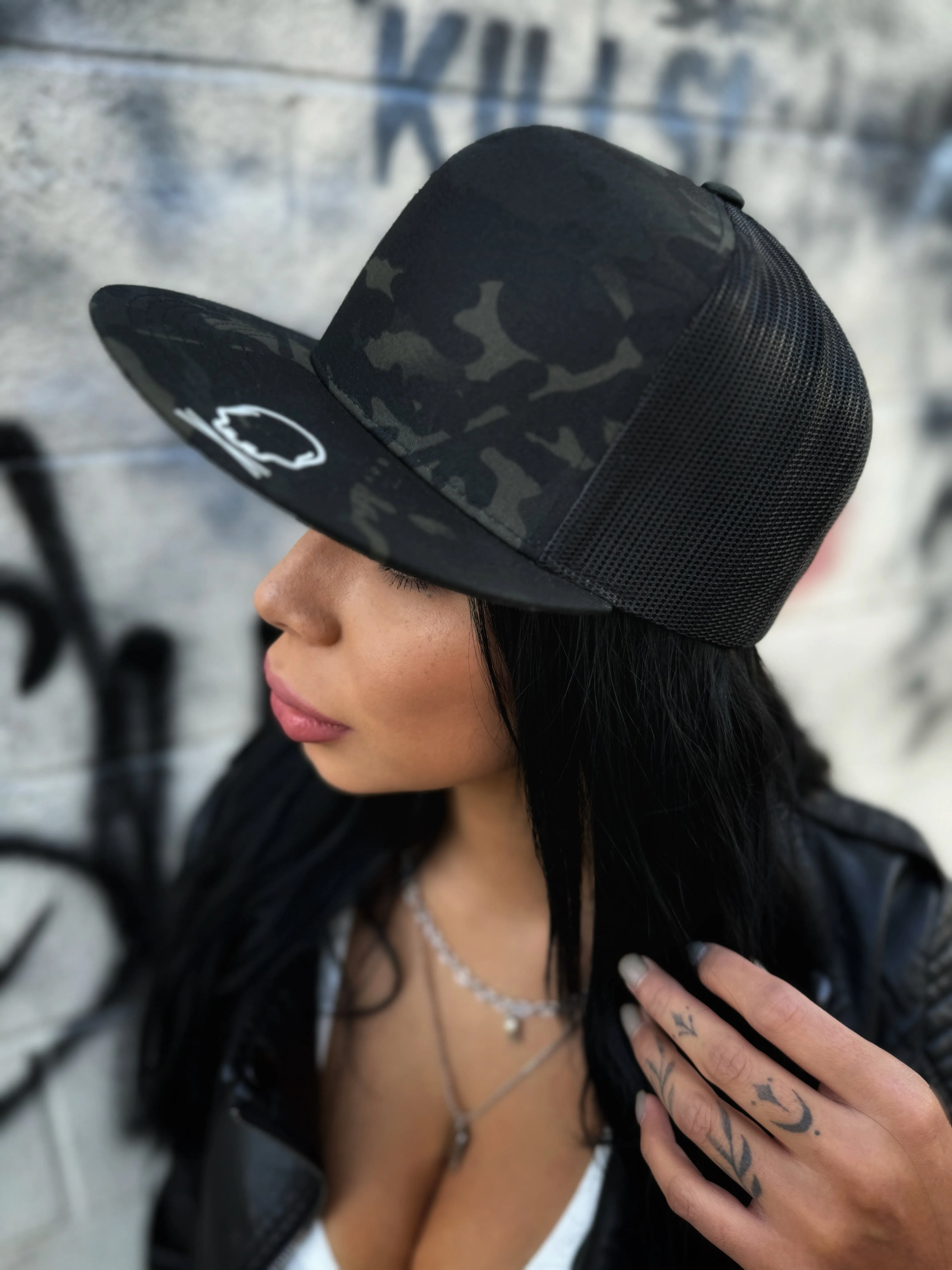 WORK HARDER BLACK CAMO SIDE STYLE BLACK HAT