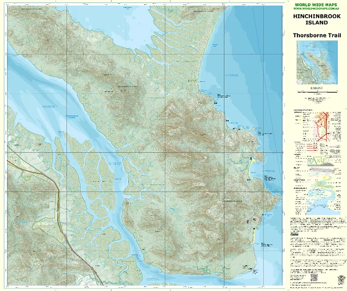 World Wide Maps Hinchinbrook Island - Thorsborne Trail Map - 50k Scale
