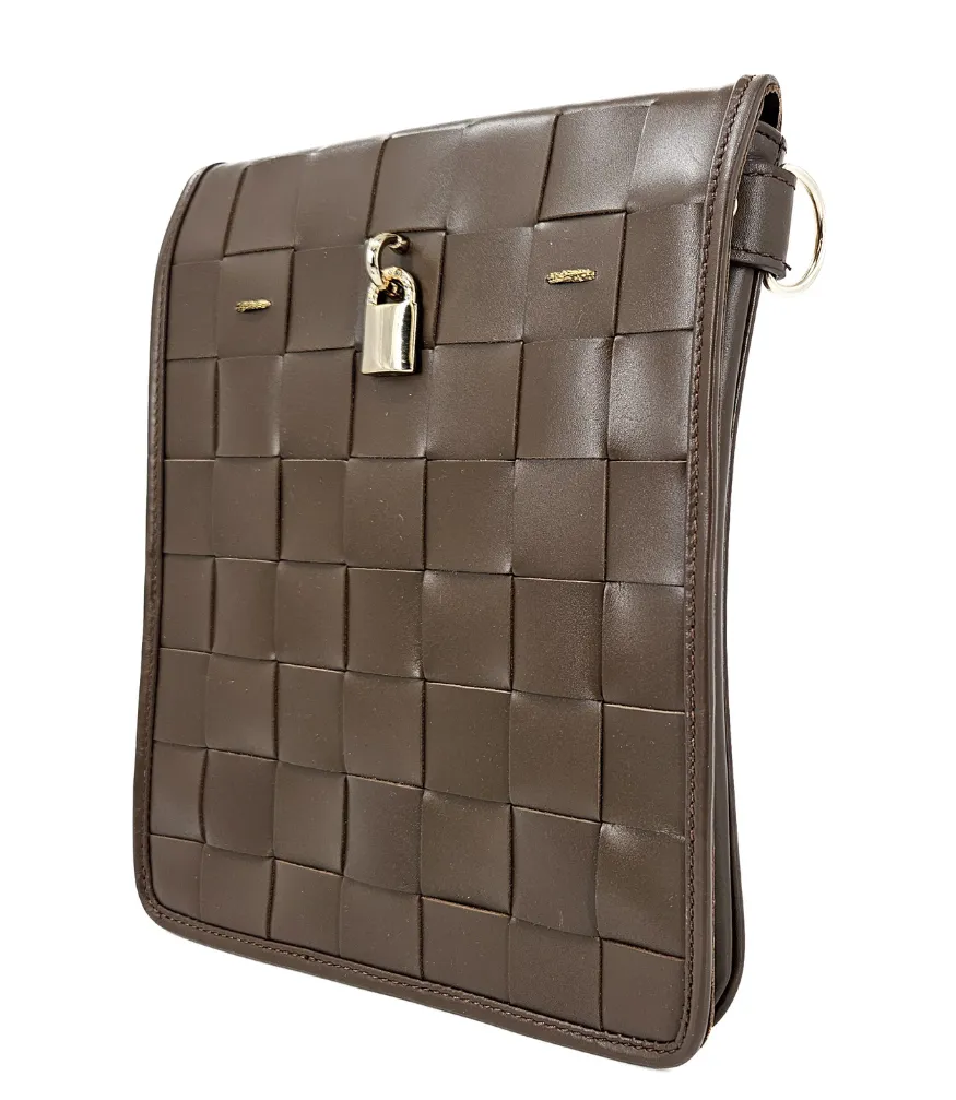 Woven Leather Chocolate Crossbody Bag