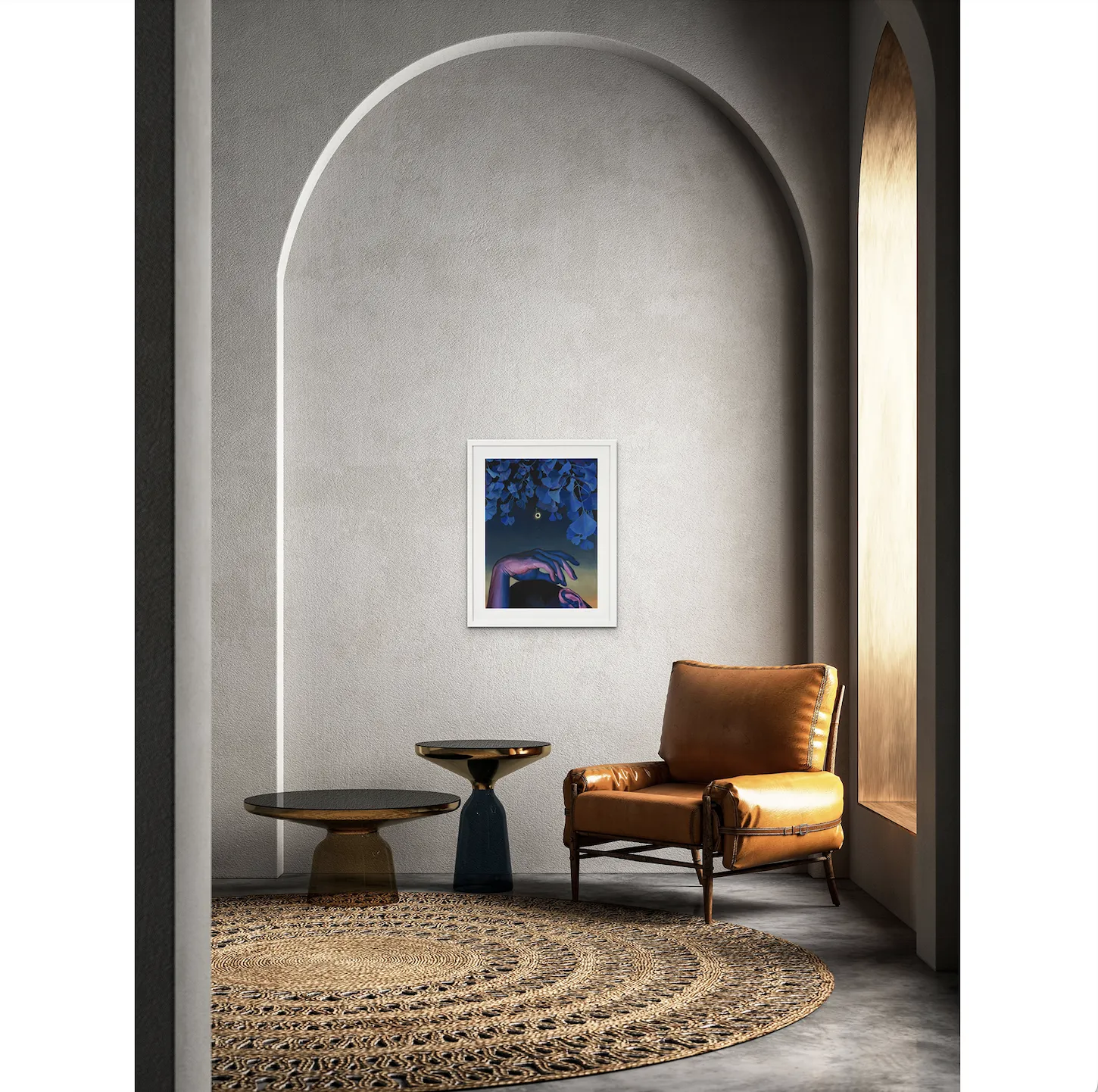 Xiao Wang, Slumber Under a Shade, 2021; Hand-Embellished, Signed, and Numbered Limited Edition Print in White Wood Frame