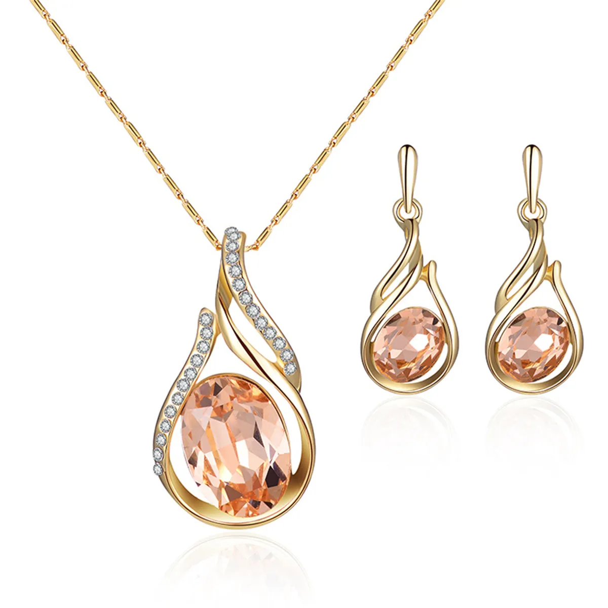 Yellow & White Cubic Zirconia Pendant Necklace & Drop Earrings