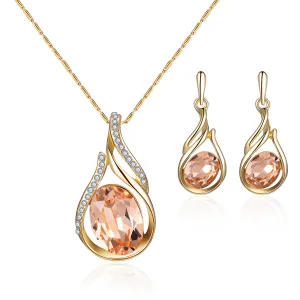 Yellow & White Cubic Zirconia Pendant Necklace & Drop Earrings