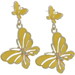 Yellow Butterfly Rhinestone Dangle Earrings