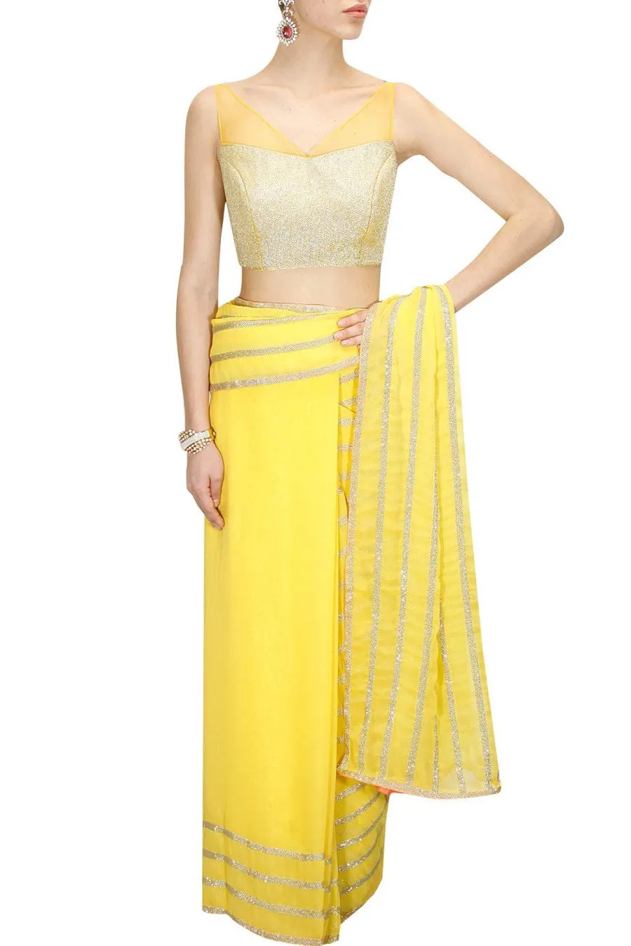 Yellow Colour Embellished Sari