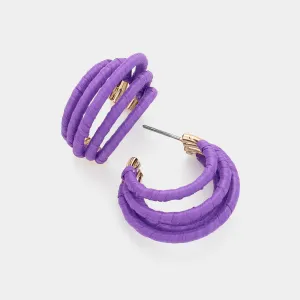 Young Girls Purple Raffia Wrapped Split Hoop Fun Fashion Pageant Earrings | Outfit of Choice |  620830