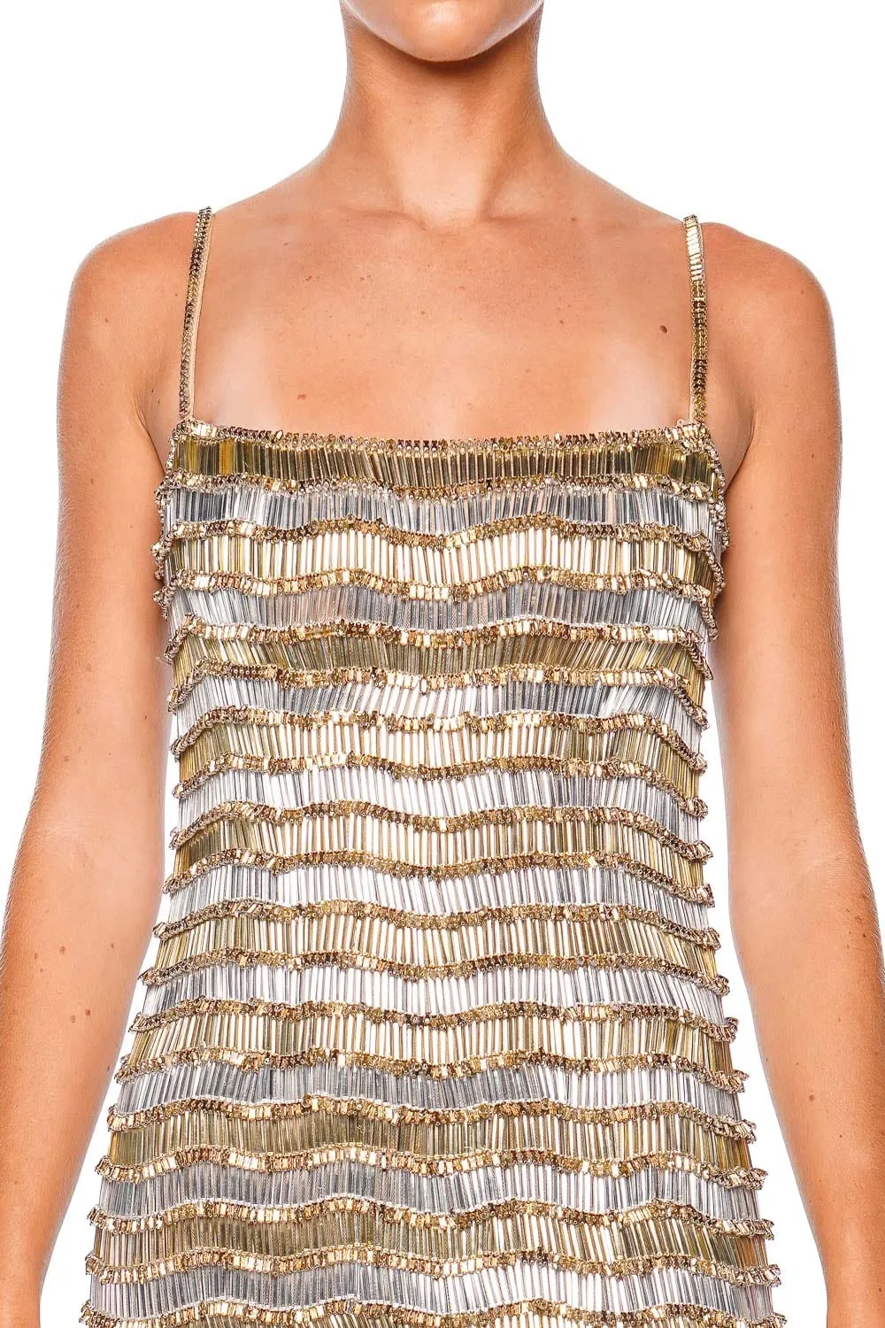Zeph Gold & Silver Beaded Mini Dress