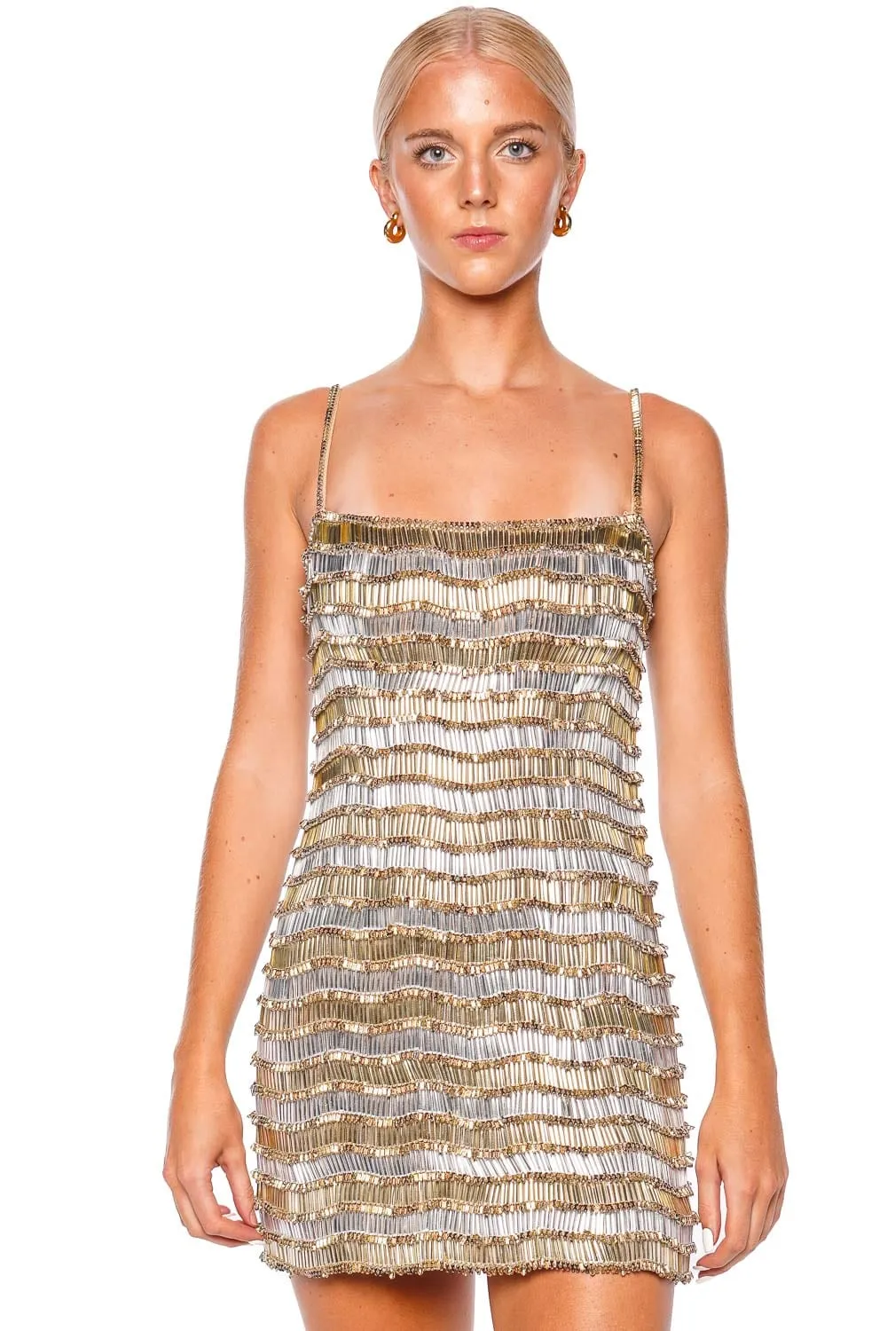 Zeph Gold & Silver Beaded Mini Dress
