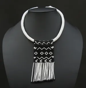 Zulu Love Letter Choker Necklace Black and White